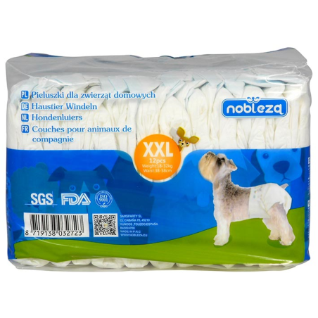 PAÑALES PARA PERROS 38x58cm 18-32KG XXL 12unid 4H