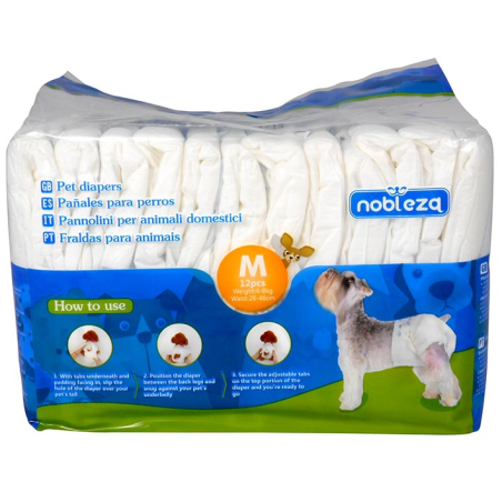 PAÑALES PARA PERROS 26x46cm 4-8KG M 12unid 4H