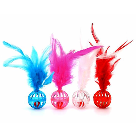 PELOTAS GATO CON PLUMA Y CASCABEL 12 x 4cm 4H