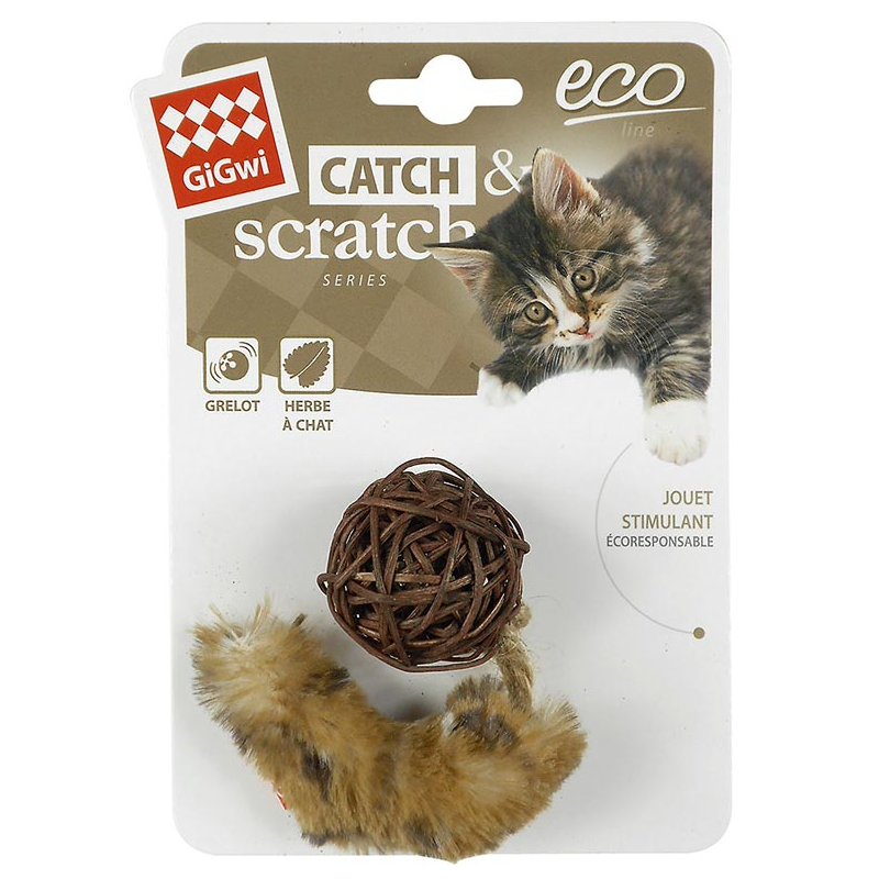 BOLA DE RATÁN CON COLA DE FELPA 12x3x4cm MARRON