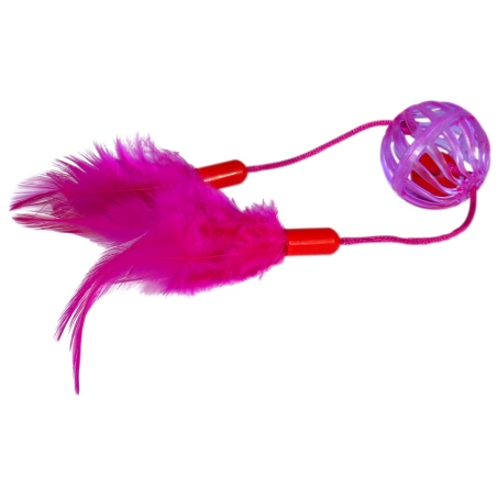 JUGUETE GATO PELOTA CON PLUMAS ROSA