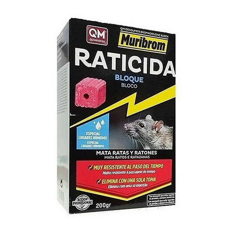 QM RATICIDA BLOQUE BROMADIOLONA ROJO 200gr (CAJA 14UNID)