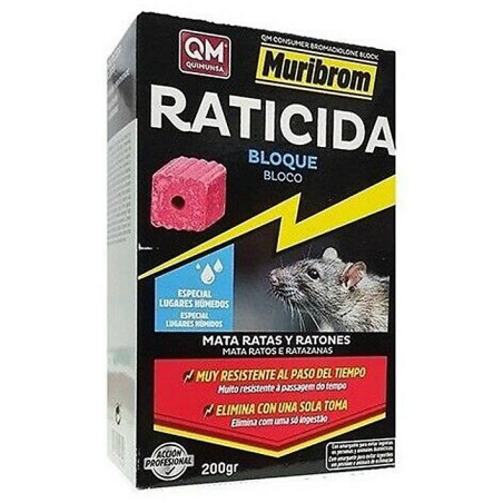 QM RATICIDA BLOQUE BROMADIOLONA ROJO 200gr (CAJA 14UNID)