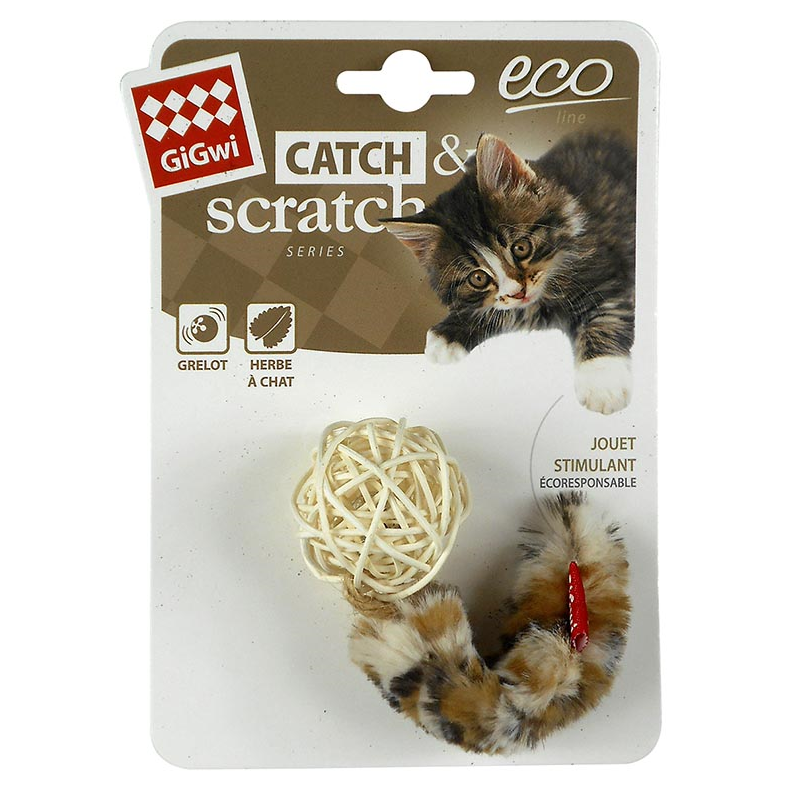 BOLA DE RATÁN CON COLA DE FELPA 12x3x4cm BLANCA