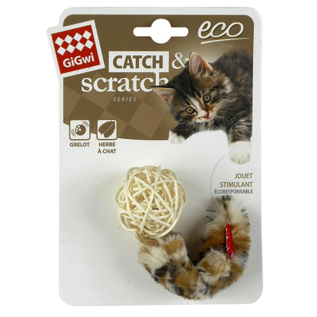 BOLA DE RATÁN CON COLA DE FELPA 12x3x4cm BLANCA