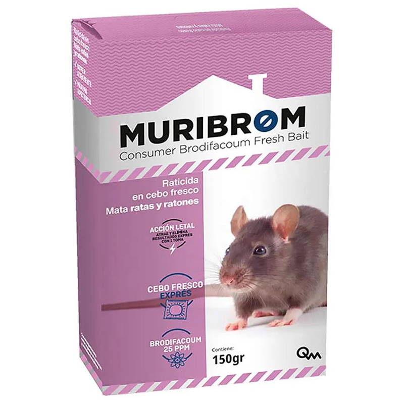 MURIBROM RATICIDA CEBO FRESCO 150gr BRODIFACOUM ESTUCHE CARTON (CAJA 24 UNID)