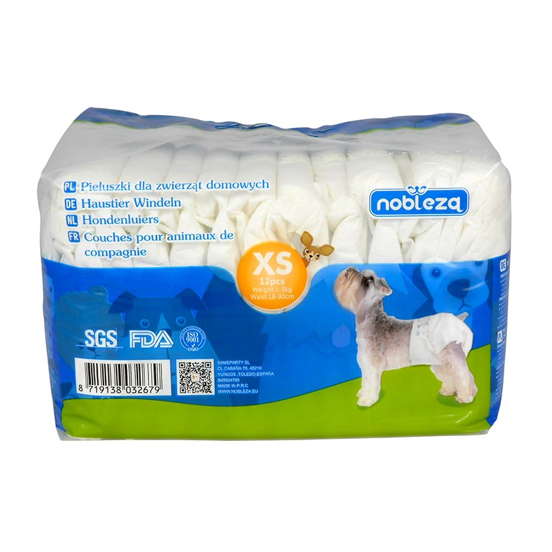 PAÑALES PARA PERROS 18x30cm 1-3KG XS 12unid 4H