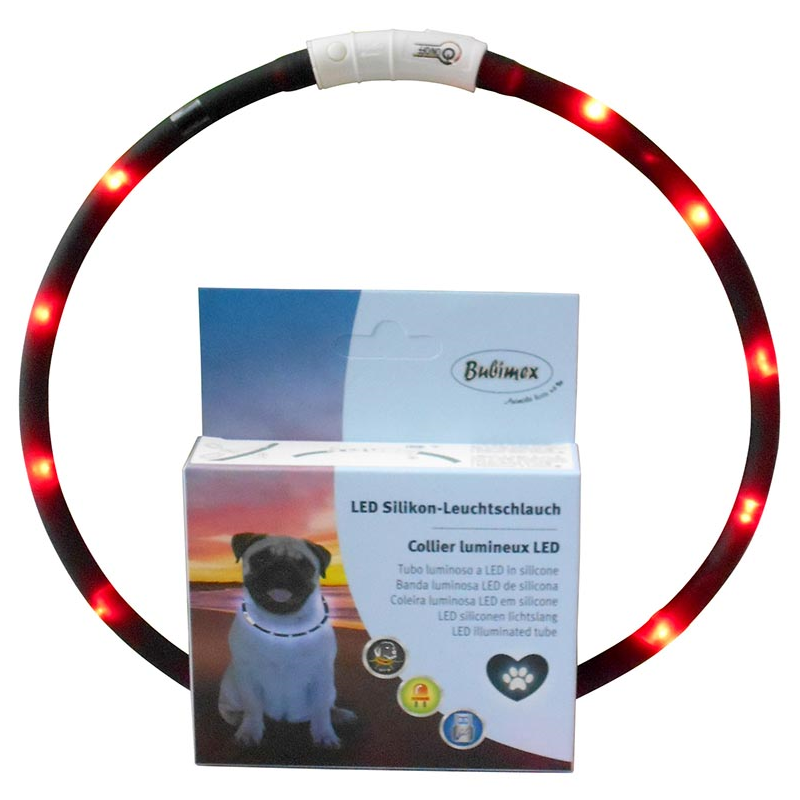 COLLAR LUMINOSO DE SILICONA CON LUCES LED NEGRO 20CM/70CM